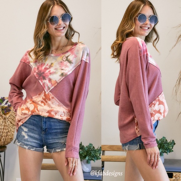 LAST 2! Color Block Paisley/Tie Dye Print Super Soft Top! - Picture 4 of 8